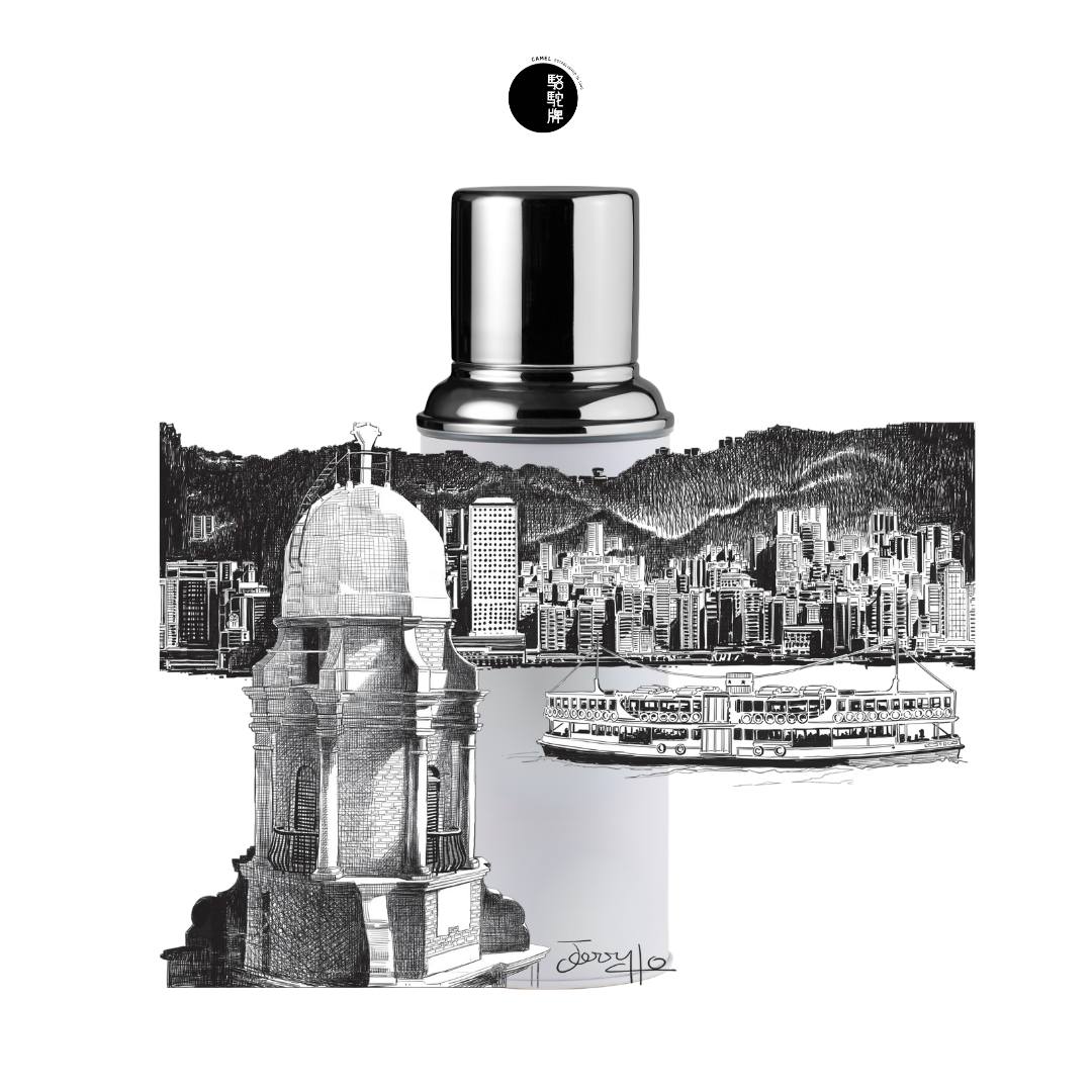 Camel 駱駝牌 116 Vacuum Thermal Flask 真空保溫壺 116JL 0.45L (HK Comic 香港漫畫風 - Design by JL) [Double Glass Wall Thermos Bottle 雙層玻璃暖水樽]