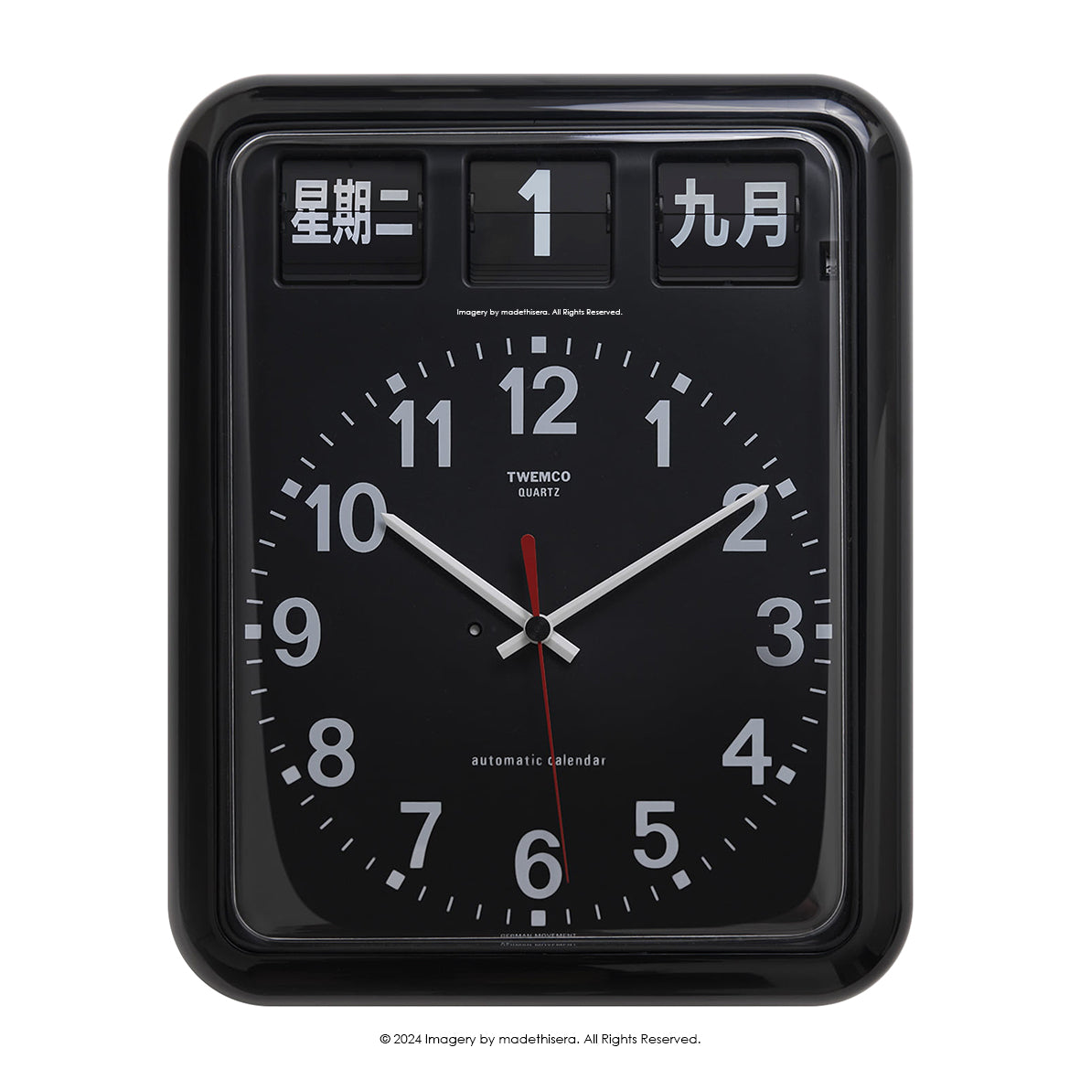 Twemco BQ-12A Digital Perpetual Flip Calendar Clock 數位翻頁萬年曆鐘 CN Version 中文版 (Black 黑色) [Wall Clock 掛牆鐘]