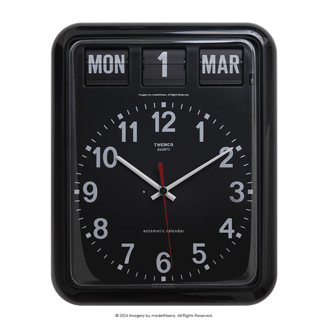 Twemco BQ-12A Digital Perpetual Flip Calendar Clock 數位翻頁萬年曆鐘 EN Version 英文版 (Black 黑色) [Wall Clock 掛牆鐘]