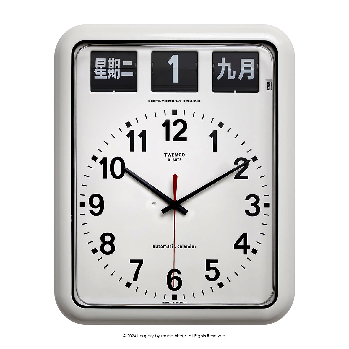 Twemco BQ-12A Digital Perpetual Flip Calendar Clock 數位翻頁萬年曆鐘 CN Version 中文版 (White 白色) [Wall Clock 掛牆鐘]