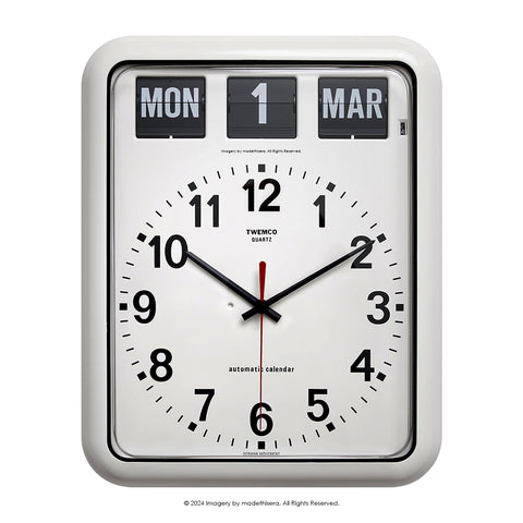 Twemco BQ-12A Digital Perpetual Flip Calendar Clock 數位翻頁萬年曆鐘 EN Version 英文版 (White 白色) [Wall Clock 掛牆鐘]