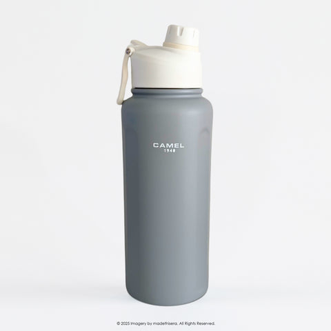 Camel 駱駝牌 POLAR Travel Vacuum Bottle 便攜真空樽 (with 2 Interchangeable Lids 附兩個可互換蓋子) 1000ml (Grey 灰) [Stainless Steel Thermos Flask 不銹鋼保溫冷暖水瓶]
