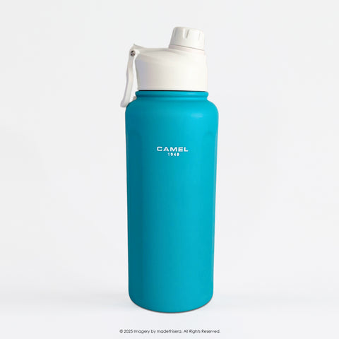 Camel 駱駝牌 POLAR Travel Vacuum Bottle 便攜真空樽 (with 2 Interchangeable Lids 附兩個可互換蓋子) 1000ml (Teal 藍綠) [Stainless Steel Thermos Flask 不銹鋼保溫冷暖水瓶]