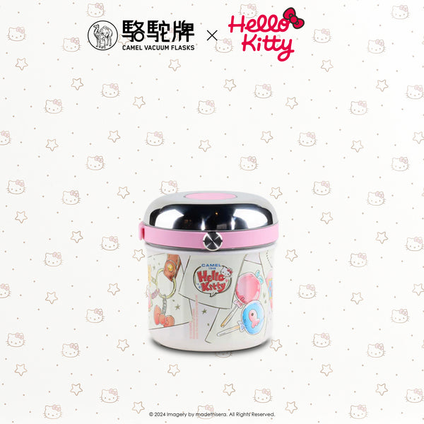 Camel 駱駝牌 TIFFIN Vacuum Flask with Glass Food Jar 真空壺及玻璃食物瓶 0.5L (Hello Kitty Cream 米白 Limited Ed 限量版) [Stainless Steel Thermos Flask 不銹鋼保溫壺]