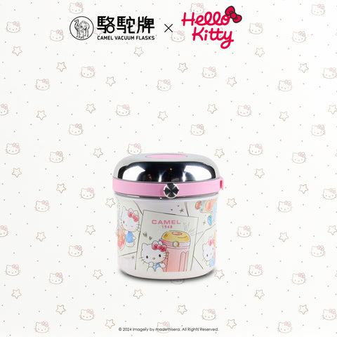 Camel 駱駝牌 TIFFIN Vacuum Flask with Glass Food Jar 真空壺及玻璃食物瓶 0.5L (Hello Kitty Cream 米白 Limited Ed 限量版) [Stainless Steel Thermos Flask 不銹鋼保溫壺]