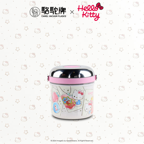 Camel 駱駝牌 TIFFIN Vacuum Flask with Glass Food Jar 真空壺及玻璃食物瓶 0.5L (Hello Kitty Cream 米白 Limited Ed 限量版) [Stainless Steel Thermos Flask 不銹鋼保溫壺]