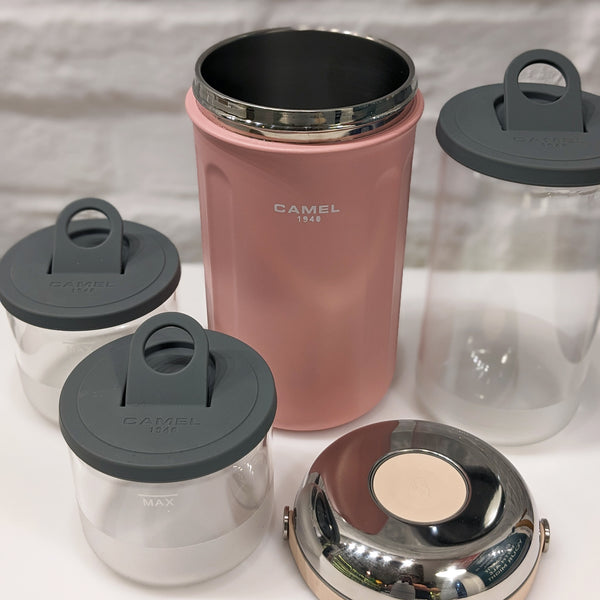 Camel 駱駝牌 TIFFIN Vacuum Flask with Glass Food Jar 真空壺及玻璃食物瓶 1L (Pink 粉紅) [Stainless Steel Thermos Flask 不銹鋼保溫壺]
