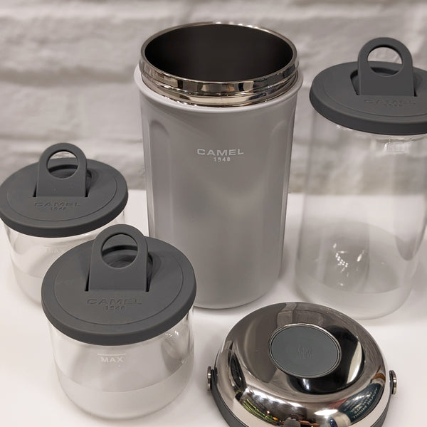 Camel 駱駝牌 TIFFIN Vacuum Flask with Glass Food Jar 真空壺及玻璃食物瓶 1L (Cream 米白) [Stainless Steel Thermos Flask 不銹鋼保溫壺]