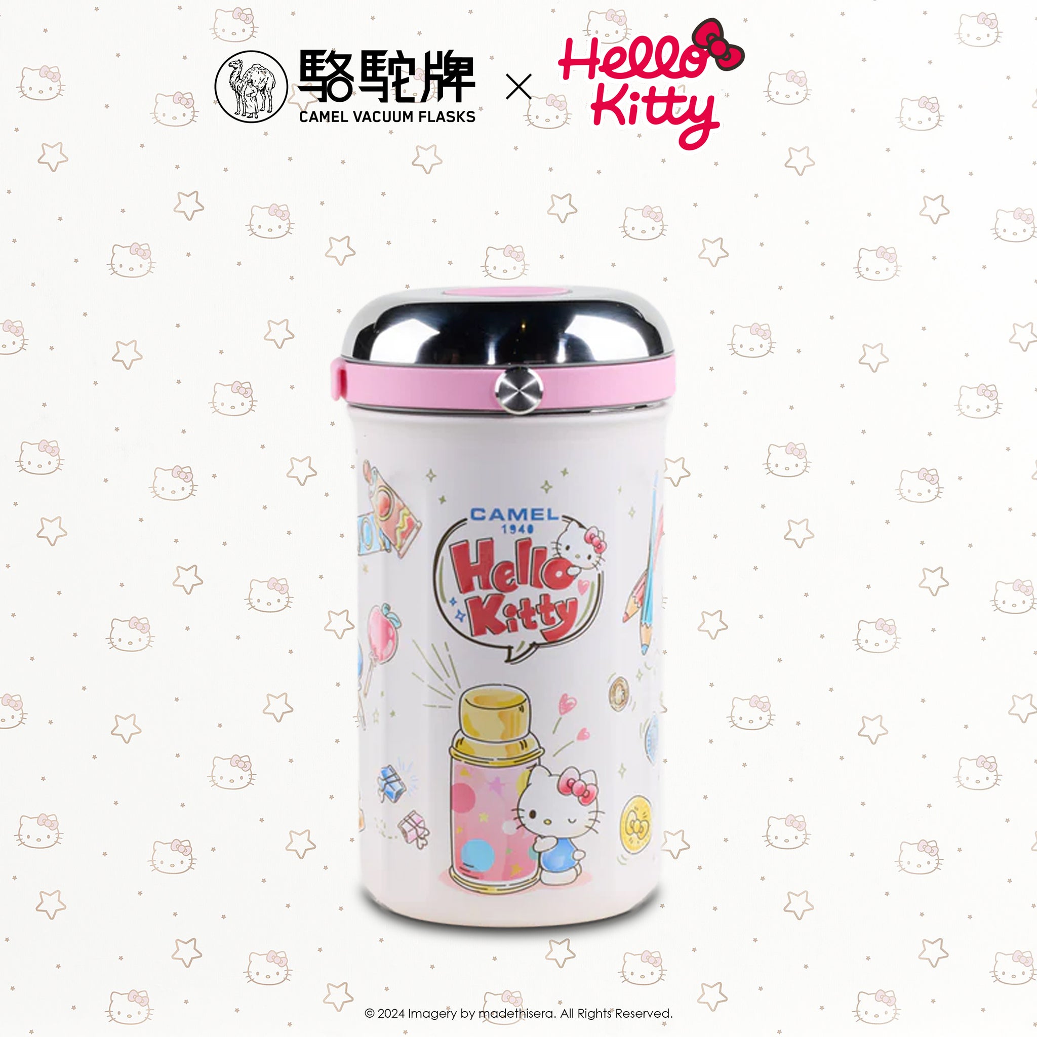 Camel 駱駝牌 TIFFIN Vacuum Flask with Glass Food Jar 真空壺及玻璃食物瓶 1L (Hello Kitty Cream 米白 Limited Ed 限量版) [Stainless Steel Thermos Flask 不銹鋼保溫壺]