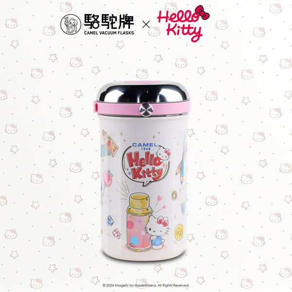 Camel 駱駝牌 TIFFIN Vacuum Flask with Glass Food Jar 真空壺及玻璃食物瓶 1L (Hello Kitty Cream 米白 Limited Ed 限量版) [Stainless Steel Thermos Flask 不銹鋼保溫壺]