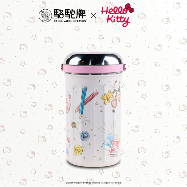 Camel 駱駝牌 TIFFIN Vacuum Flask with Glass Food Jar 真空壺及玻璃食物瓶 1L (Hello Kitty Cream 米白 Limited Ed 限量版) [Stainless Steel Thermos Flask 不銹鋼保溫壺]