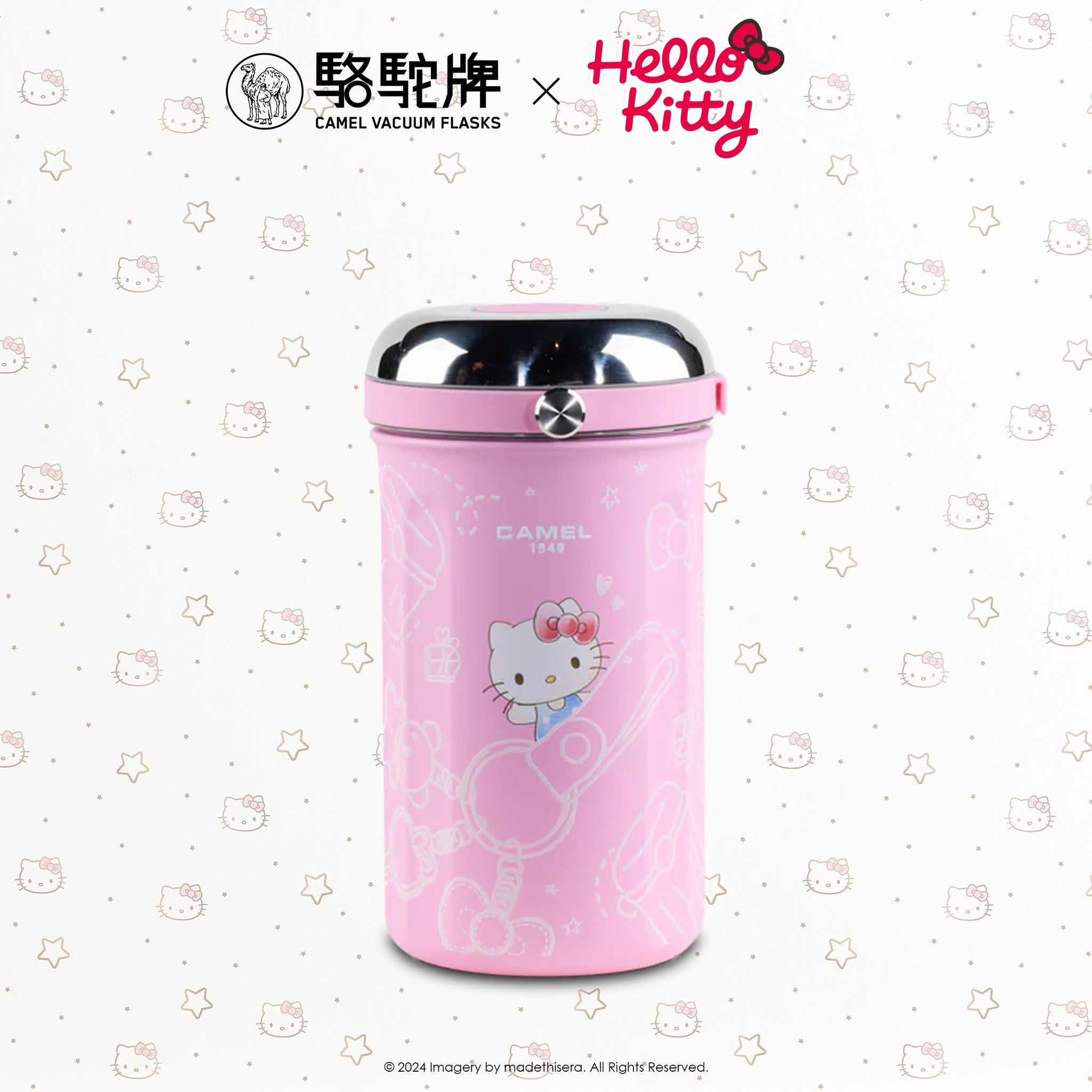 Camel 駱駝牌 TIFFIN Vacuum Flask with Glass Food Jar 真空壺及玻璃食物瓶 1L (Hello Kitty Pink 粉紅 Limited Ed 限量版) [Stainless Steel Thermos Flask 不銹鋼保溫壺]