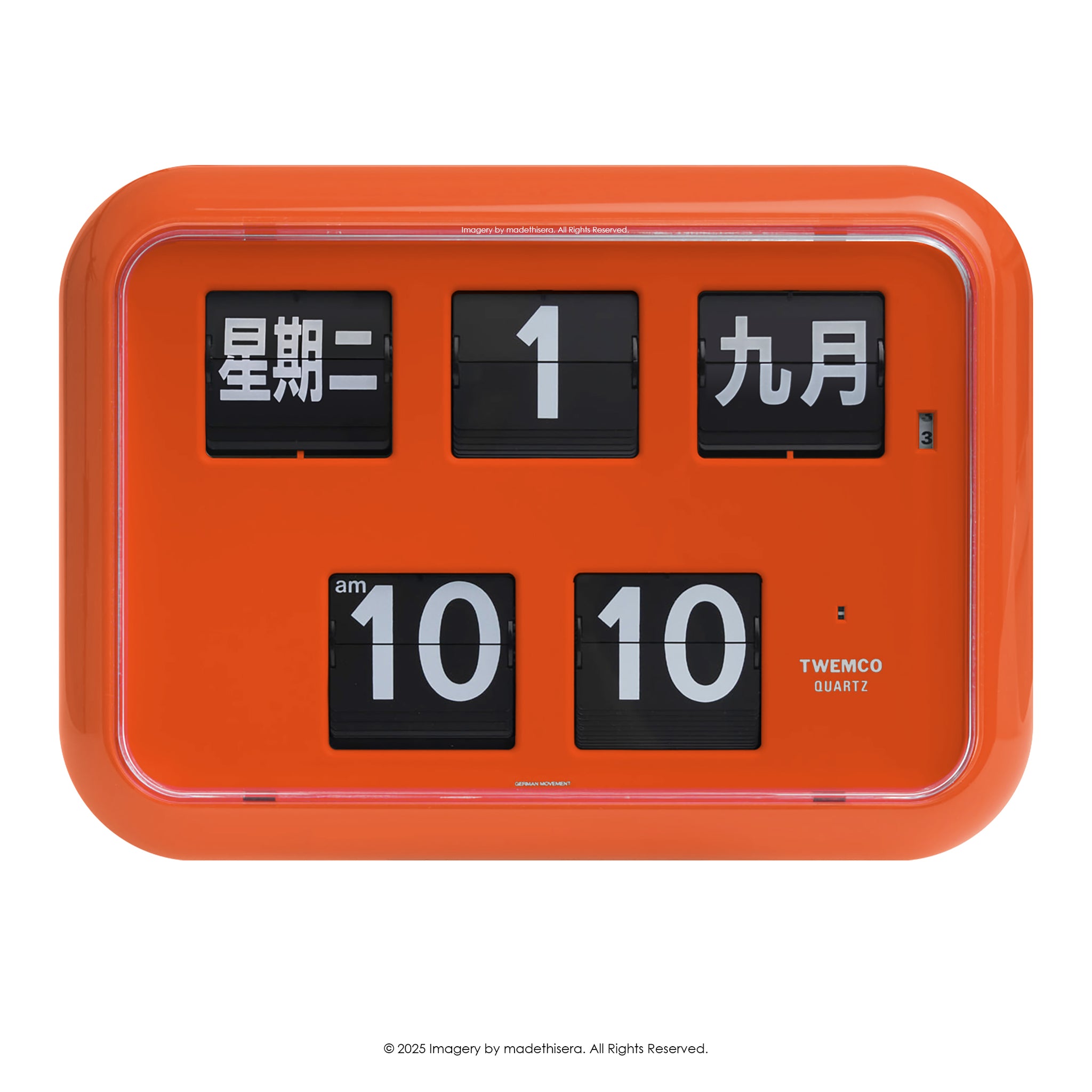 Twemco QD-35 Digital Perpetual Calendar Flip Clock 數位萬年曆翻頁鐘 CN Version 中文版 (Orange 橙色) [Table Clock/Wall Clock 座檯鐘/掛牆鐘]