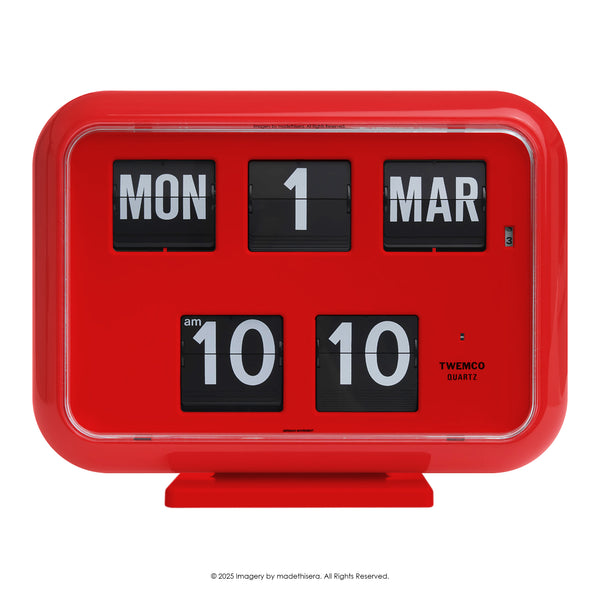 Twemco QD-35 Digital Perpetual Calendar Flip Clock 數位萬年曆翻頁鐘 EN Version 英文版 (Red 紅色) [Table Clock/Wall Clock 座檯鐘/掛牆鐘]