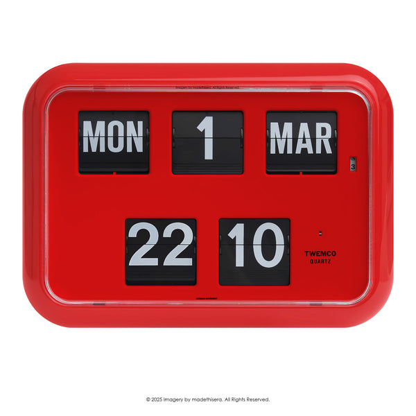 Twemco QD-35 Digital Perpetual Calendar Flip Clock 數位萬年曆翻頁鐘 EN Version 英文版 (Red 紅色) [Table Clock/Wall Clock 座檯鐘/掛牆鐘]