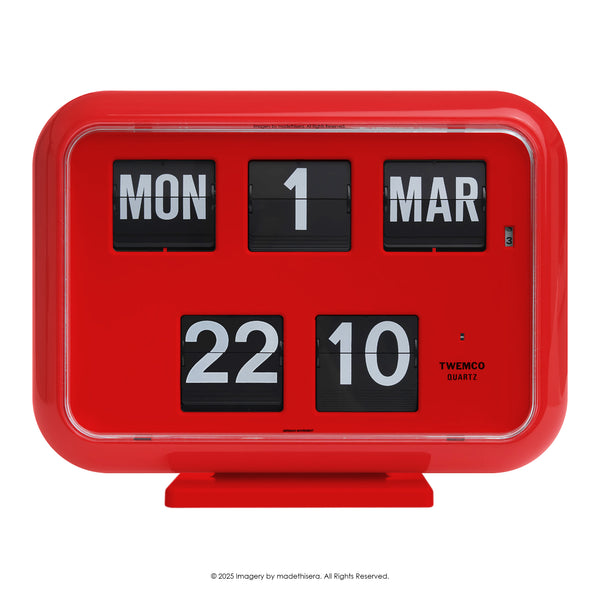 Twemco QD-35 Digital Perpetual Calendar Flip Clock 數位萬年曆翻頁鐘 EN Version 英文版 (Red 紅色) [Table Clock/Wall Clock 座檯鐘/掛牆鐘]