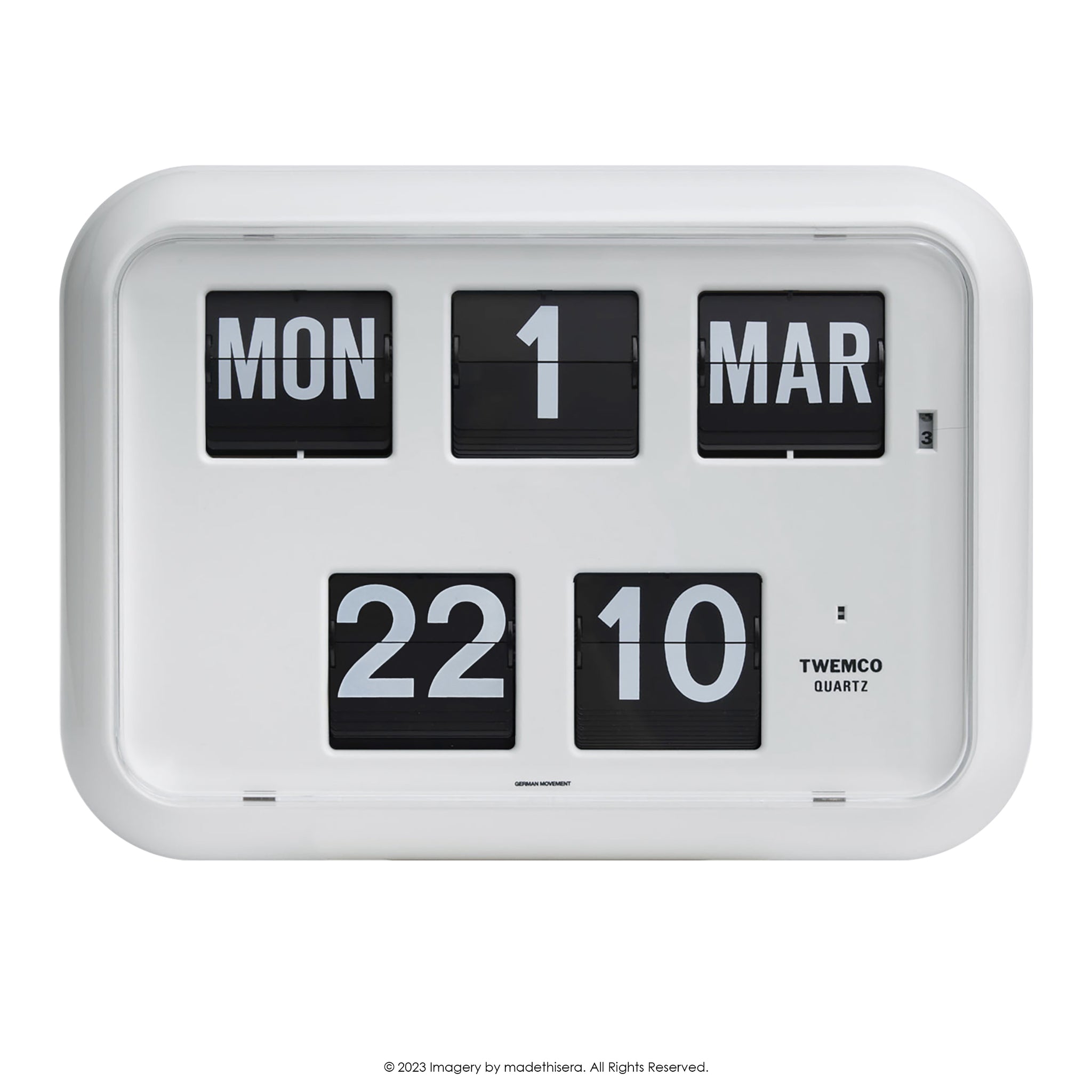Twemco QD-35 Digital Perpetual Calendar Flip Clock 數位萬年曆翻頁鐘 CH Version 英文版 (White 白色) (24HR 24小時制) [Table Clock/Wall Clock 座檯鐘/掛牆鐘]